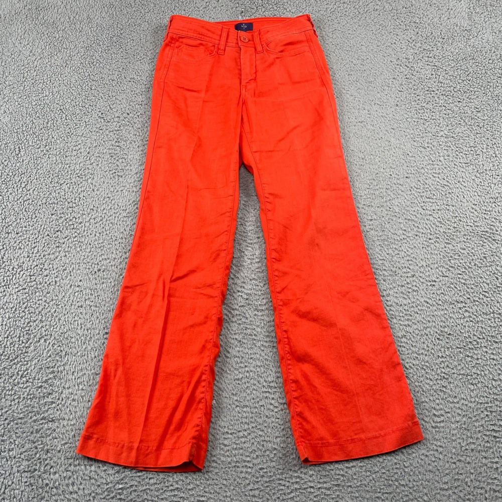 NYDJ Trouser Pants Women 00P Orange Linen Blend Lift Tuck Technology Made in USA